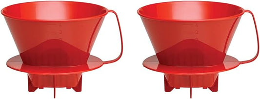 Fino Pour-Over Coffee Brewing Filter Cone, Number 4-Size, Red, Brews 8 to 12-Cups, Set of 2