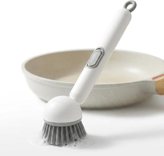 Rotatable Kitchen Cleaning Brush with Built-in Soap Dispenser for Non-Stick Pans, Stainless Steel Pots, Ceramic Cookware, Range Hood Filters, Oven Grates