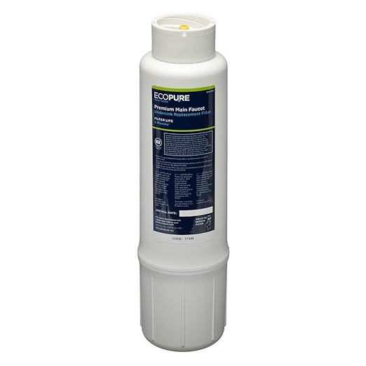 EcoPure EPWPRF Premium Main Faucet Replacement Filter – Fits EPWPFF System – NSF-Certified – Reduces Lead, Chlorine, Sediment & Pharmaceuticals – 6-Month Life – Easy, Mess-Free Changes