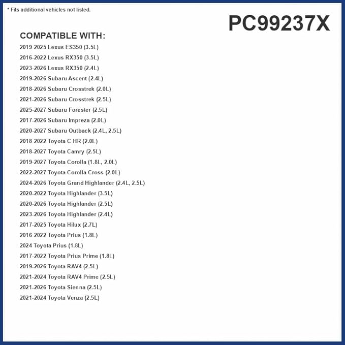 PureFlow Cabin Air Filter PC99237X | Fits 2018-2025 Toyota Camry, 2021-2025 Sienna, 2022-2025 Corolla Cross, 2019-2025 Lexus ES350, 2017-2025 Toyota Hilux, 2022-2025 Lexus NX350