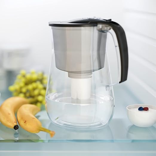 AQUAPHOR 12 Cup Opal Water Filter Pitcher with 1 x B15 Filter | Reduces Chlorine & Heavy Metals | Fast Flow Water Filtration | BPA-Free & Dishwasher Safe | Improved & Filtered Water | Black