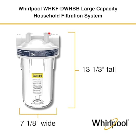 Whirlpool 10" x 4.5" Large Capacity Whole House Water Filter Housing WHKF-DWHBB, 1" Port, Home Water Pre-Filtration for Well and City Water, NSF Certified Reduces Sediment, Sand, Soil, Silt, and Rust