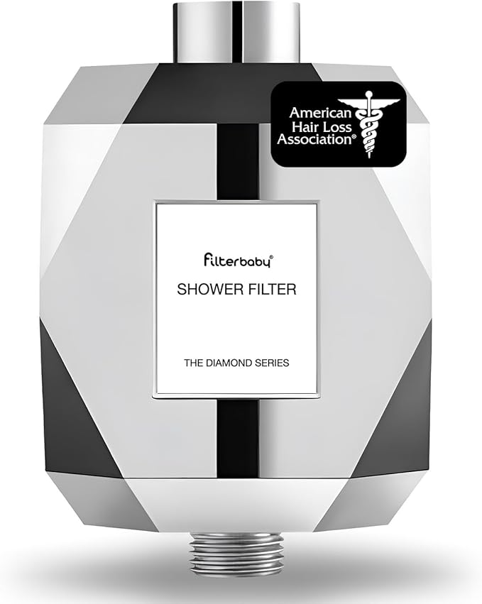Filterbaby Diamond Shower Filter, IAPMO Certified to NSF177 Standard,Expert Developed Filter for Skin&Hair,Lab Tested to Reduce up to 99%Chlorine,Chloramine&Impurities,Eco Friendly Long Lasting,Chrome