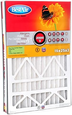 BestAir AB3-1625-11R Air Cleaning Furnace Filter, MERV 11, For Trion Air Bear, Supreme, Skuttle, GeneralAire, Source1 & Ultravation Models, 16" x 25" x 3", Single Pack