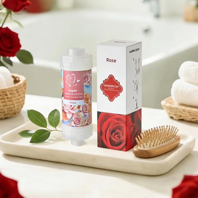 Vitamin-C Handheld Showerhead Filter For Hard Water, Luxurious Scent Skin Care & Hair Enhancement Softener Purifier, Aromatherapy Water Purify, Rose Odor
