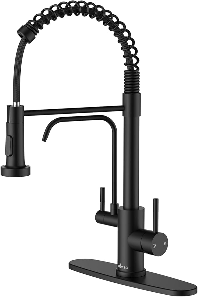 APPASO Black Kitchen Faucet with Drinking Water Faucet, 3 in 1 Pull Down Lead-Free Faucet with Purfied Water Faucet, Single-Handle Kitchen Water Filter Faucet, Matte Black (Without Filtration Device)