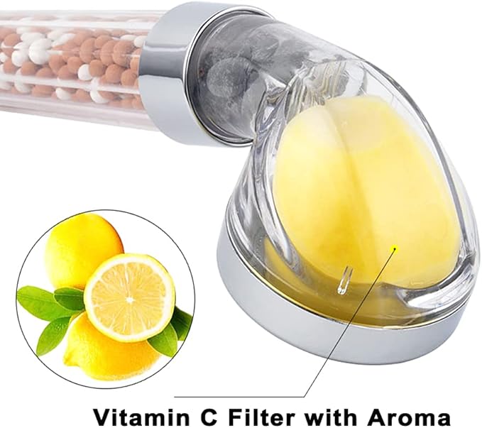 IHAO Vitamin C Filter High Pressure Handheld Shower Head with Bracket and Metal Hose Purifying Hard Water Softener Chlorine Flouride Filter Aroma Showerhead Fresh Dry Skin & Hair Loss