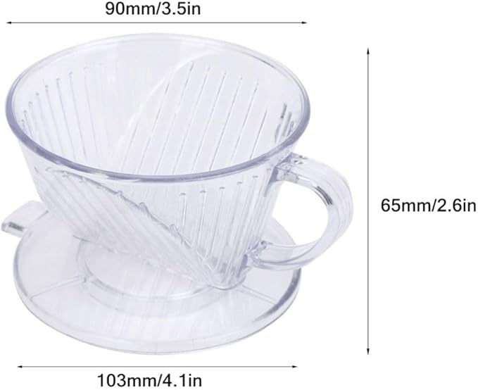Transparent ABS Reusable Cone Coffee Filter with Large Handgrip Dripper Cup for Pour Over Brewing, Dishwasher Safe