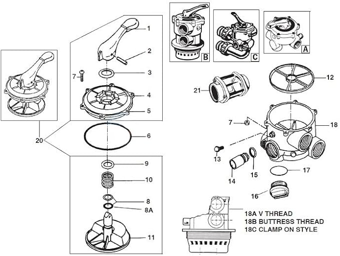 Replacement Vario-Flo Pool Filter Valve Parts Spider Gasket Kit for Hayward 1 1/2" SP0710 SP0710X SP0711 SP0712