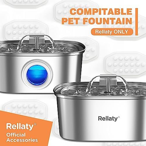 Rellaty Official 32PCS Cat Water Fountain Filters Replacement & Pre-Filter Sponges for 3.2L/108oz Automatic Pet Water Fountain (16 filters +16 sponges)