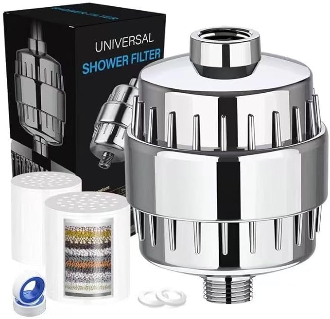 Showerhead Filters with 2 Pack Cartridges, Hard Water Softener, 99% Remove Chlorine, Heavy Metals and Harmful Impurities, High Output Filters for Improving Skin & Hair, Chrome Finish