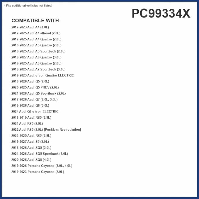 PureFlow Cabin Air Filter PC99334X | Fits 2018-2025 Audi Q5, 2017-2025 Q7, A4 Quattro, 2018-2025 A5 Sportback, 2019-2025 Porsche Cayenne, 2019-2025 Audi Q8, 2018-2025 SQ5