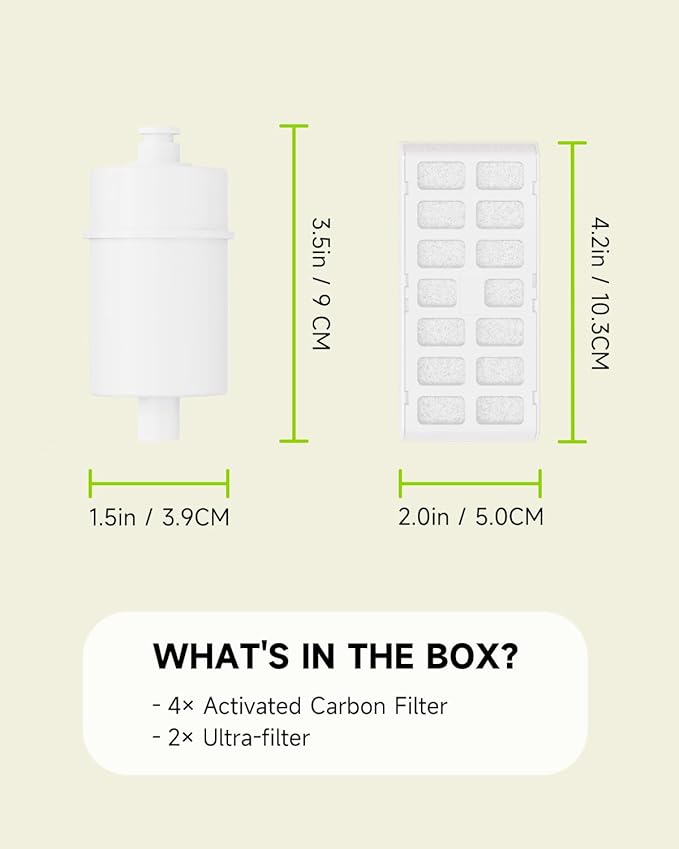 Dog Water Fountain Filter,2 Pack Ultra Reach Human Drinking Grade for Cat Fountain 101 fl oz, Replacement Filters with 4 Pack Activated Carbon Filters, Lifespan Up to 90 Days