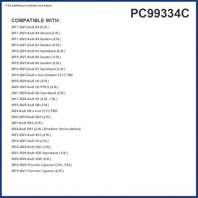 PG Cabin Air Filter PC99334C | Fits 2018-2025 Audi Q5, 2017-2025 Q7, A4 Quattro, 2018-2025 A5 Sportback, 2019-2025 Porsche Cayenne, 2019-2025 Audi Q8, 2018-2025 SQ5, 2021-2025 Q5 Sportback
