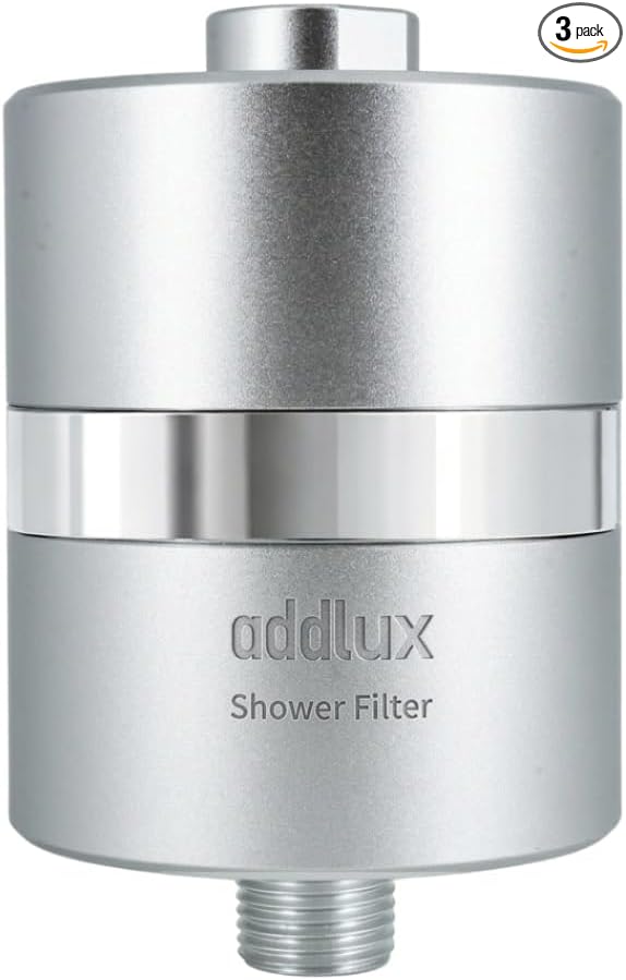 NSF/ANSI 177 Tested Titanium Shower Water Filter for Hard Water - No Plastic Core High Pressure Filtered Shower Head – Metal Home Water Filter for Healthier Skin & Hair (Chrome + Standard Set)