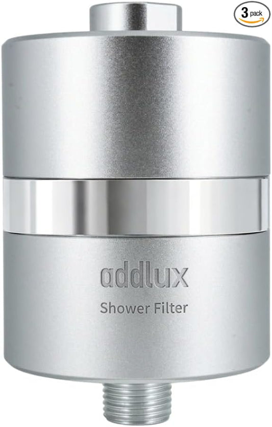 NSF/ANSI 177 Tested Titanium Shower Water Filter for Hard Water - No Plastic Core High Pressure Filtered Shower Head – Metal Home Water Filter for Healthier Skin & Hair (Chrome + Standard Set)