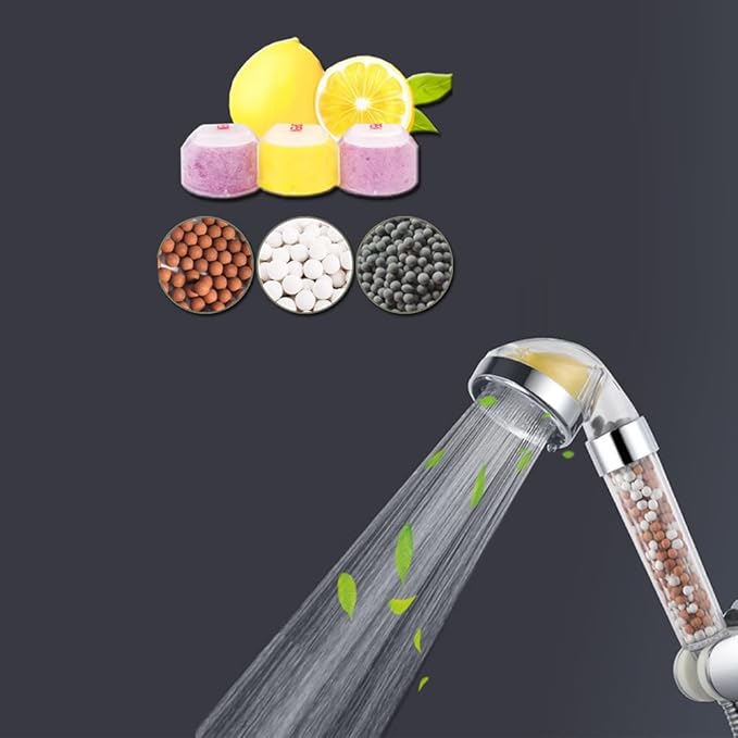 AYI Vitamin C Filtered High Pressure Handheld Shower Head with Bracket and Metal Hose Purifying Hard Water Softener Chlorine Flouride Filter Aroma Showerhead Fresh Dry Skin & Hair Loss