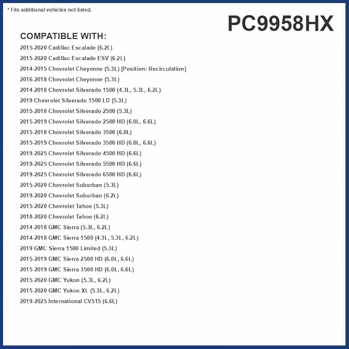 PureFlow HEPA Cabin Air Filter PC9958HX | Fits 2019-2024 Chevrolet Silverado 6500 HD, Silverado 5500 HD, Silverado 4500 HD, 2019-2024 International CV515, Recirculation