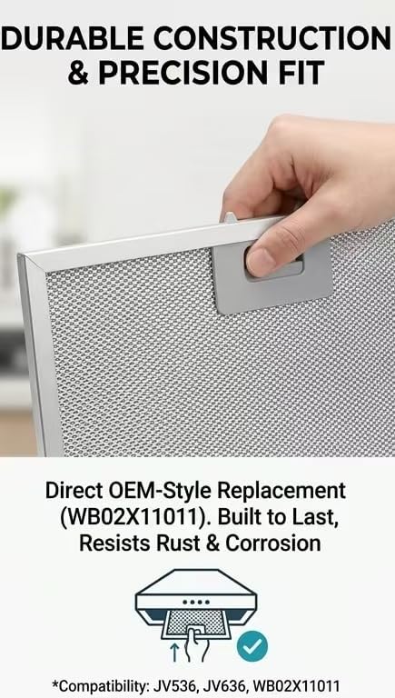 WB02X11011 Range Hood Filter 2 Pack – 14-1/2" x 11-5/8" 5-Layer Aluminum Mesh Grease Filter Replacement for GE JV636 JV536 JV535 JV635 Series Range Hoods – Dishwasher Safe