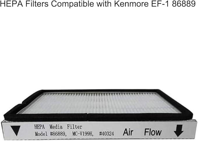 4 Pack HEPA Exhaust Filters with Foam Filters, HEPA Media Filter Compatible with Kenmore EF-1 Compares to Model 86889, MC-V199H, 40324 + 1 Brush