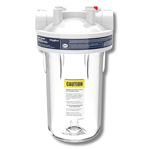 Whirlpool 10" x 4.5" Large Capacity Whole House Water Filter Housing WHKF-DWHBB, 1" Port, Home Water Pre-Filtration for Well and City Water, NSF Certified Reduces Sediment, Sand, Soil, Silt, and Rust