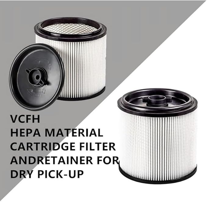 1 PACK Amigriki VCFH Cartridge vacuum HEPA Filter Hepa Material Fine Dust Cartridge Filter & Retainer compatible with Vacmaster most 5 to 20 gallon vacuum cleaner parts FOR DRY PICK-UP