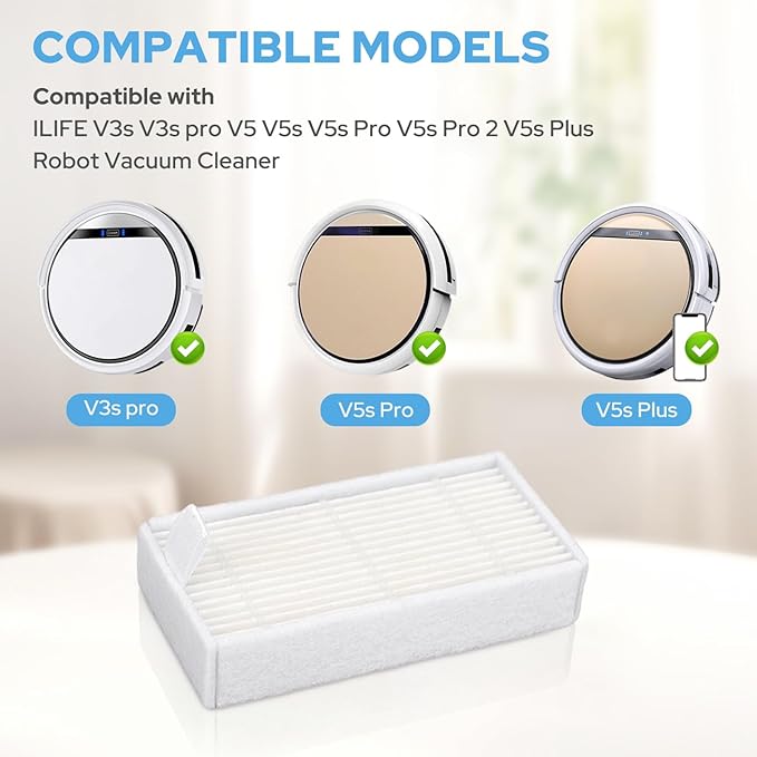Filters Replacement for ILIFE V3s V3s pro V5 V5s V5s Pro V5s Pro 2 V5s Plus Noisz S5 Robotic Vacuum Cleaner - HEPA Vacuum Filter - 24 Pack