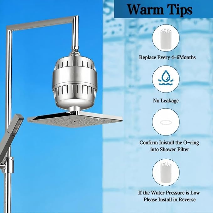 Showerhead Filters with 2 Pack Cartridges, Hard Water Softener, 99% Remove Chlorine, Heavy Metals and Harmful Impurities, High Output Filters for Improving Skin & Hair, Chrome Finish