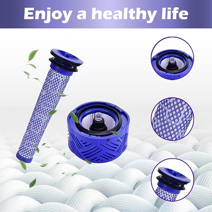Suitable for Dyson V6 Absolute Vacuum Filter Replacement Set, Blue, 2 Front and 2 Rear Filters with Cleaning Brush, Compatible with V6 Series