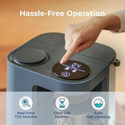 Bluevua RO100ROPOT-Lite Countertop Reverse Osmosis Water Filter System, 3:1 Pure to Drain Ratio, Portable RO Filtration with Remineralization, No Installation, WQA Certified, 7-Stage UV Blue