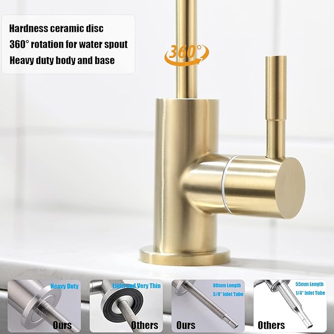 Havin Gold Drinking Water Faucet,Brushed Gold Reverse Osmosis Faucet,Water Filter Faucet for Kitchen Sink Use,Beverage Faucet,Lead-Free Stainless Steel(Brushed Gold)