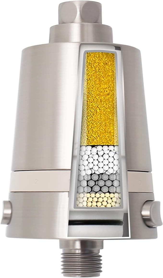 SANYCASA Shower Filter for Hard Water – KDF Filtration System Reduces Chlorine, Heavy Metals & Scale – Improves Skin & Hair Softness – Fits Most Rain & Handheld Shower Heads - (Brushed Nickel)