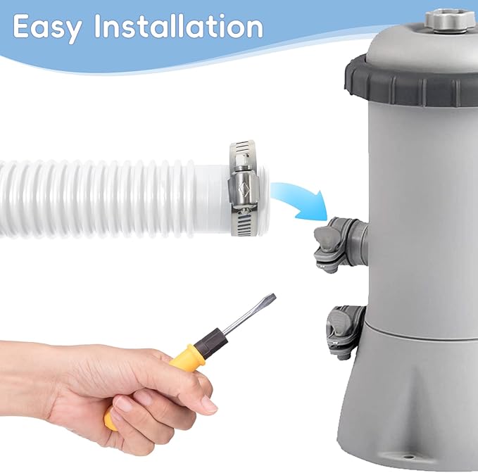 Replacement 1.25 Pool Hoses for Above Ground Pools, 1 1/4" x 59" Long, 2 Pack with 2 Hose Holders and 4 Metal Clamps (White)