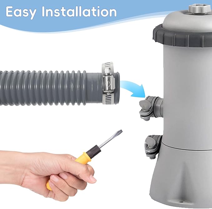 Replacement Pool Hoses for Above Ground Pools, 1.25" ID x 59" L, 4 Pack with 4 Hose Holders and 8 Metal Clamps (Grey)