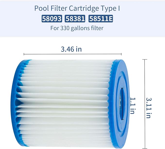 Hrozny Type I Pool Filter Cartridge,Pool Filter Cartridge Size 1 for 58093,for Summer Waves 300/330 Gal/h Filter Pumps(12 Pack)