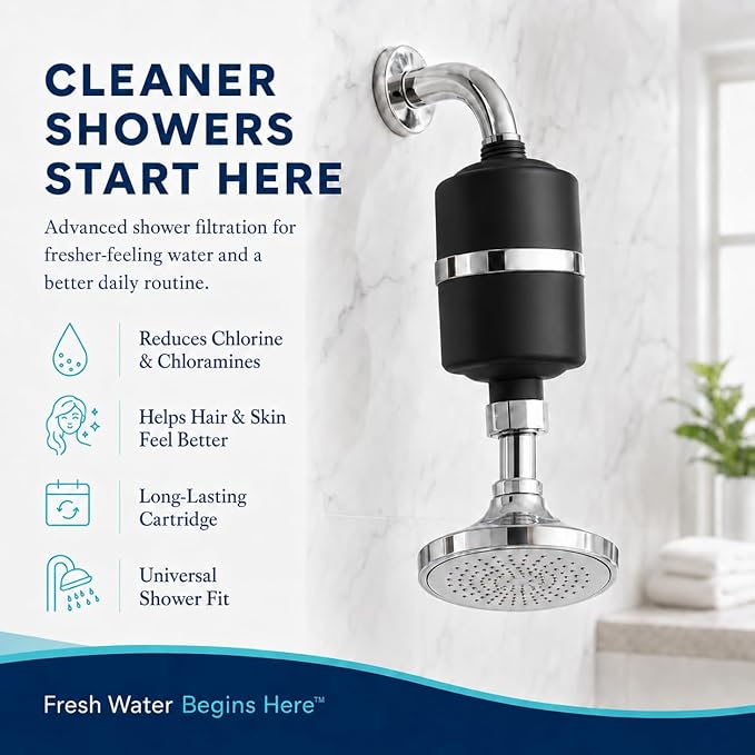 Crystal Quest Shower Filter, Shower Head Filter for Hard Water, Shower Water Filter Removes Chlorine, chloramines & VOCs, Filter Shower Head, Improves Skin & Hair, Long-Lasting - ISO Certified, Black