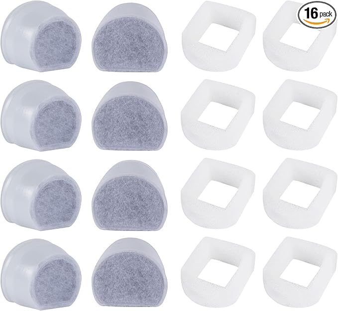 Cat Water Fountain Filter, Pre-Sponge Pet Fountain Filter & Replacement Carbon Filters Fit for Petsafe for Drinkwell Fountain-Gallon Avalon Pagoda Seascape Seaside Pet Fountains 8+8Pack