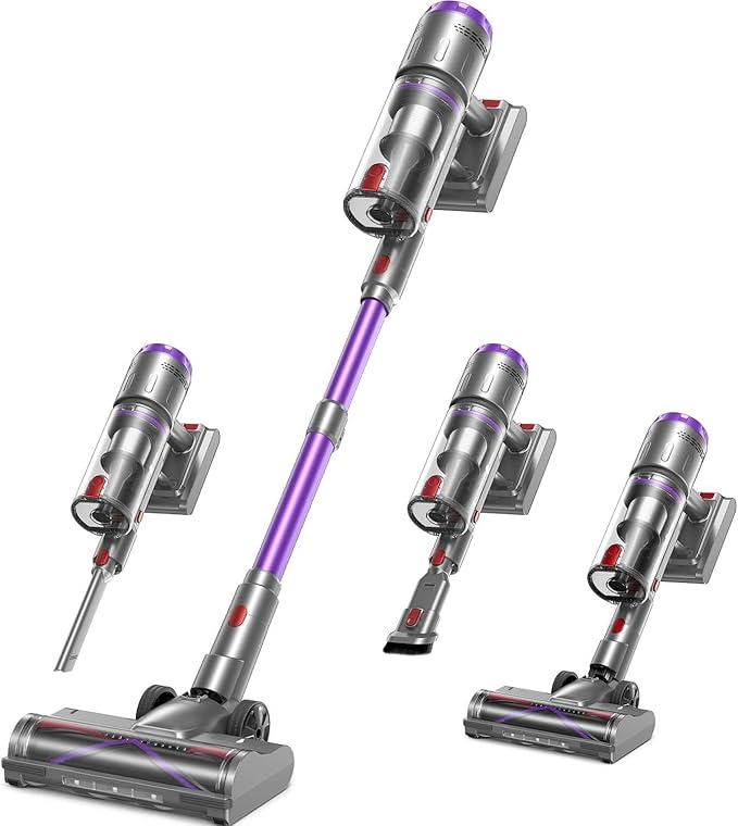 OXVAC Cordless Vacuum Cleaner, 60KPa 650W Stick Vacuum with 80Mins Runtime, Smart AUTO Mode, Anti-Tangle Brush, Self-Standing Vacuum Cleaner for Home, Pet Hair, Carpet & Hardwood Floor, Purple