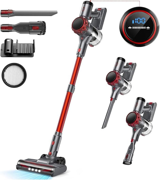 UML0 S3P Cordless Vacuum Cleaner, 45kPa Powerful Suction Vacuum Cleaners for Home, 55-Min Runtime Rechargeable Stick Vacuum, Self-Standing, for Pet Hair Carpet Hard Floor, LED Display