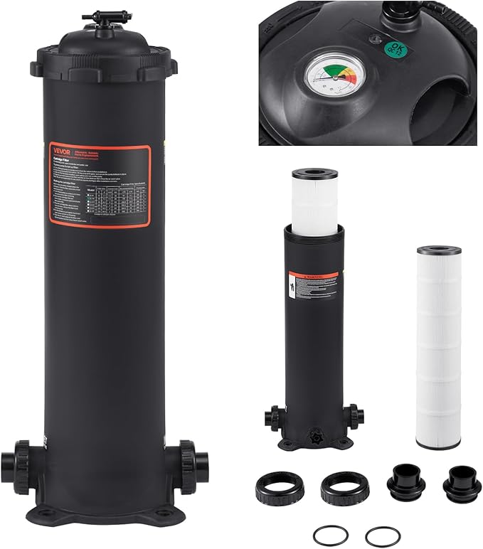 VEVOR 2026 Pro Pool Cartridge Filter System 100 Sq.Ft, Pool Filter for Inground & Above Ground Pools, Compatible W/Pumps 1/2HP~1HP | Up to 6142 GPH Max Flow, Pool Filters for Pools Up to 23775 Gallons