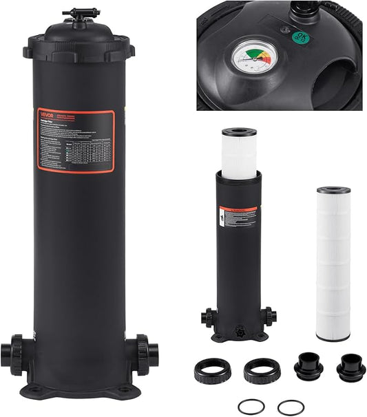 VEVOR 2026 Pro Pool Cartridge Filter System 100 Sq.Ft, Pool Filter for Inground & Above Ground Pools, Compatible W/Pumps 1/2HP~1HP | Up to 6142 GPH Max Flow, Pool Filters for Pools Up to 23775 Gallons