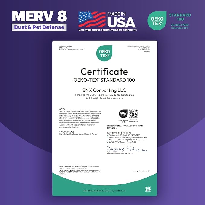 BNX TruFilter 14x24x1 Air Filter MERV 8 (2-Pack) - MADE IN USA – Dust & Pet Defense Air Conditioner HVAC AC Furnace Filters for Dust, Pet, Mold, Pollen MPR 600 – 700 & FPR 5