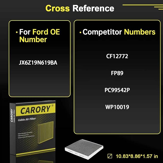 CARORY Cabin Air Filter w/Activated Carbon for Ford Bronco Sport 2021–2024, Escape 2020–2025, Explorer 2020–2025, Mustang Mach-E 2021–2024, Lincoln Aviator 2020–2025, Corsair 2020–2025, and More