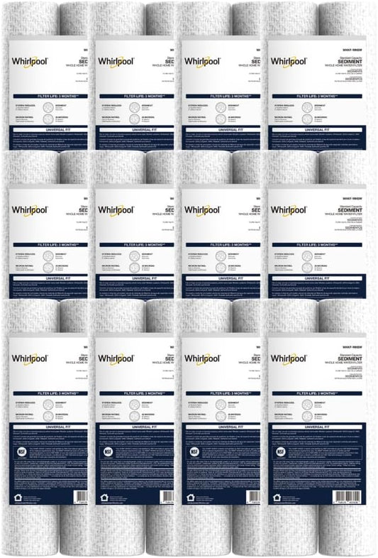 Whirlpool 10" x 2.5" Whole House Sediment Water Filters, WHKF-WHSW, 35 Micron, NSF Certified Reduces Sand, Soil, Silt & Rust for Standard Filter Housings, 24-Pack