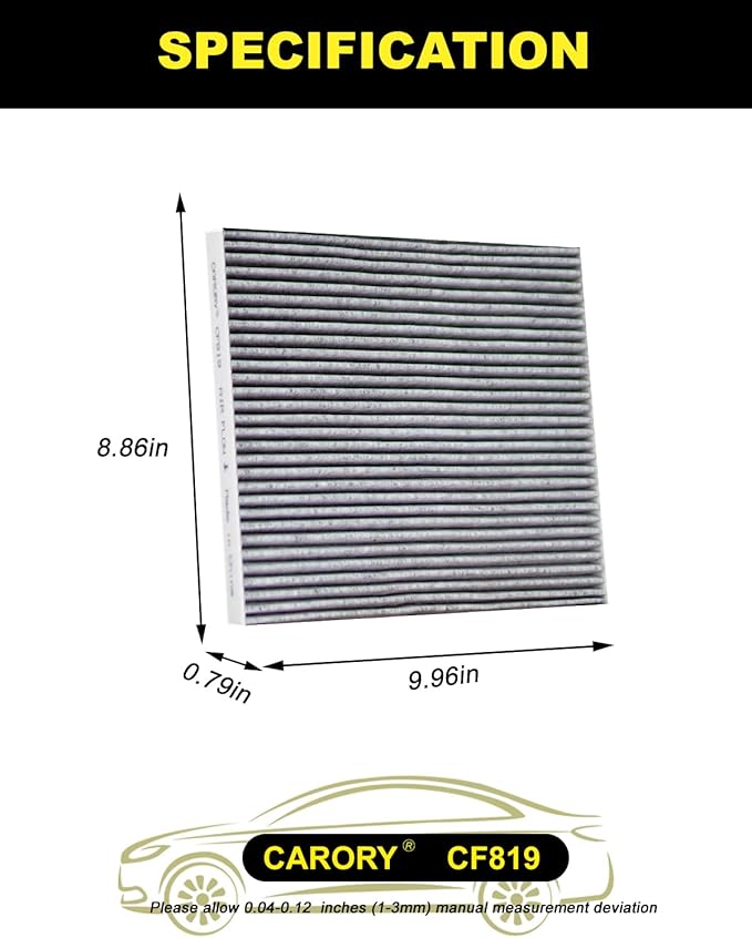Cabin Air Filter w/Activated Carbon for Chevy Equinox 2010-2017, Captiva Sport 2012-2015, GMC Terrain 2010-2017, Hyundai Santa Fe 2013-2018, Santa Fe Sport 2013-2018, Kia Sedona 2011-2021