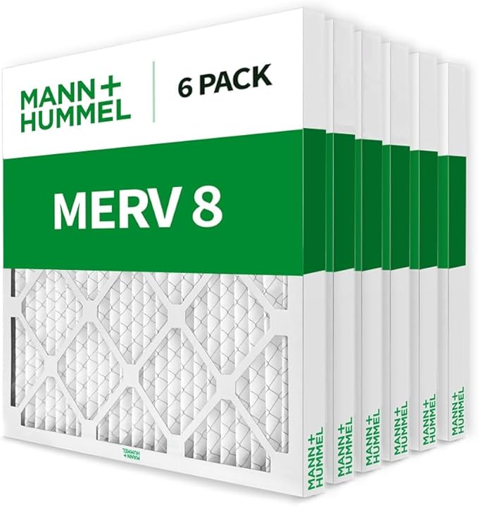 Mann+Hummel 24x24x2 MERV 8 Pleated HVAC AC Furnace Air Filters. 6 Pack. (Exact Size: 23.38 x 23.38 x 1.75 Inches)