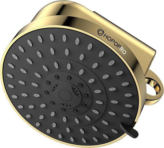 High Flow Filtered Shower Head, HOPOPRO 5 Modes High Pressure Fixed Showerhead with NSF Certified Filter Replacement Cartridge, Remove 99% Chlorine, Improves Skin Hair Condition (6 Inch Gold)