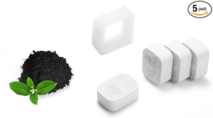 iPettie Replacement Filters for Tritone and Fiumi Ceramic Fountain | 4 Carbon Filters and 1 Foam Filter
