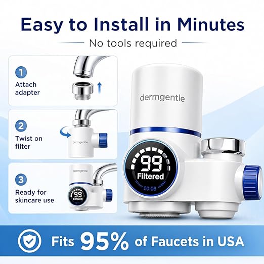 Dermgentle Skincare Water Filter PRO, Bathroom Sink Faucet Filter for Skin Care, Clinically Tested Starter Kit