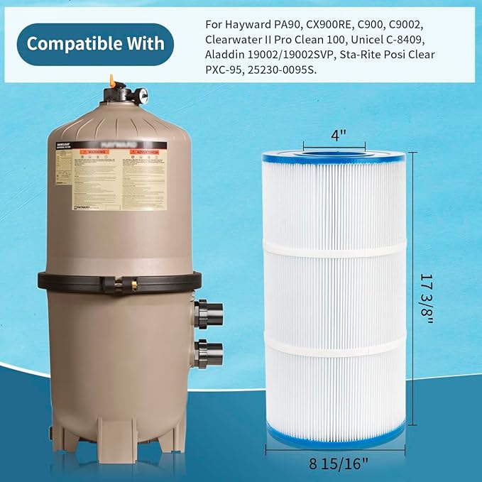 PA90 Pool Filter Cartridge Compatible with Hayward C900, CX900RE, osi-Clear PXC-95, Ultral-B6, PP-B6,Unicel C-8409, Filbur FC-1292, 90 sq.ft Cartridge 1 Pack